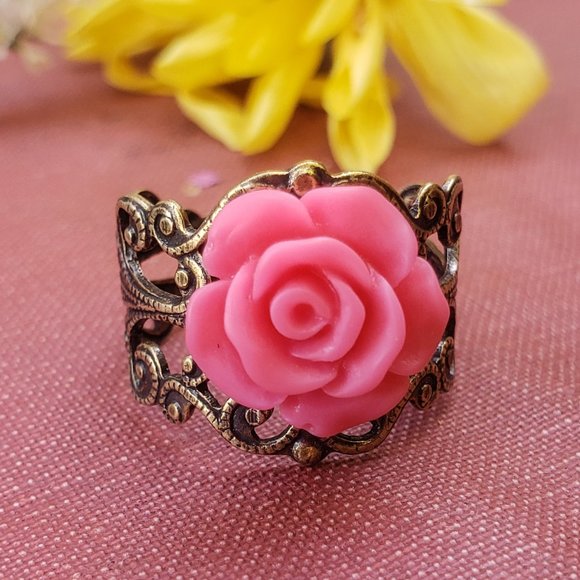 Vintaged Pink Rose Lace Ring - Picture 6 of 7